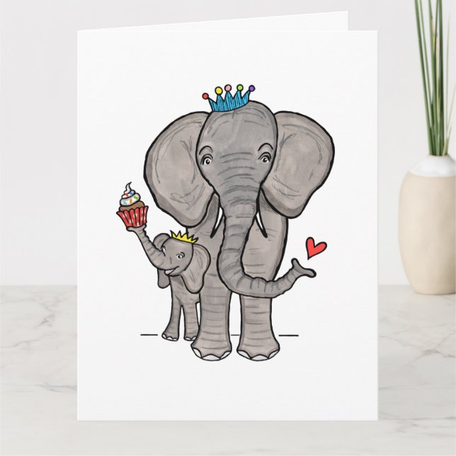 Cartão Placa personalizada de elefante e Dia de as mães p (Frente)