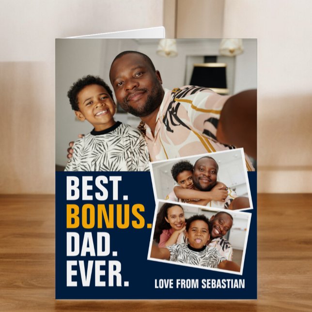 Cartão Placa Personalizada do Melhor Pai de Bônus (Best Bonus Dad Ever Fathers Day Personalized Card from Ricaso. Father's Day card for Stepdads)