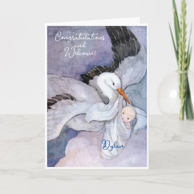 Cartão Placa Plana Vintage New Baby Parabéns (Frente)