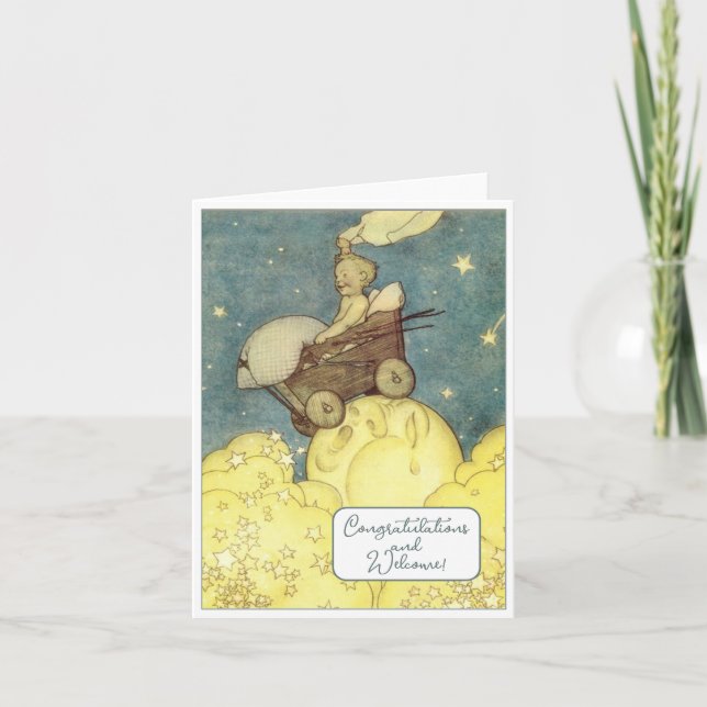 Cartão Placa Plana Vintage New Baby Parabéns (Frente)