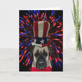Cartão Placa Pug and Fireworks do dia 4 de julho