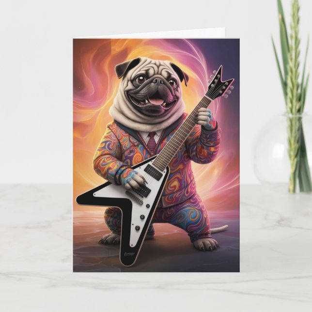 Cartão Placa Pug Rock Star (Frente)