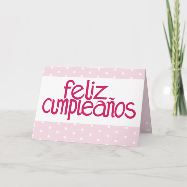 Cartão Placa rosa quente Feliz Cumpleaños (Frente)