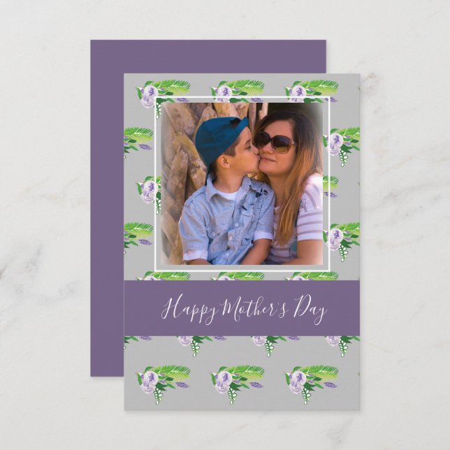 Cartão Placa Roxo Florestal de Dia de as mães Feliz (Frente/Verso)