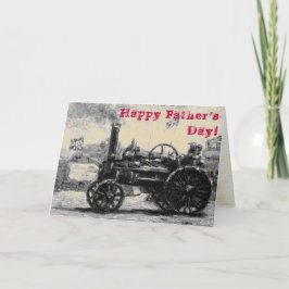 Cartão Placa sépia de Dia de os pais feliz com um trator