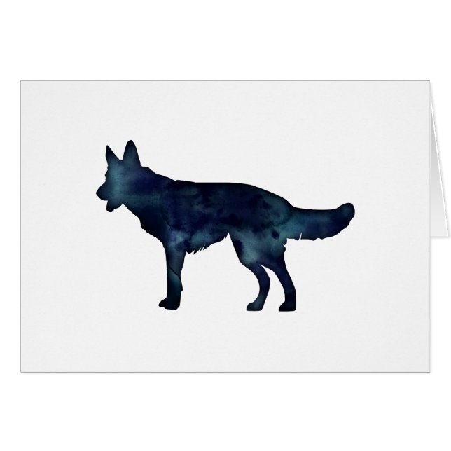 Cartão Placa Silhub german shepherd Black Watercolor (Frente Horizontal)