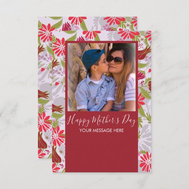 Cartão Placa vermelha Floral Desenhada à Mão do Dia de as (Frente/Verso)