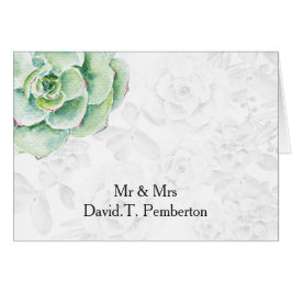 Cartão Placas de Casamento com aquarela suculente