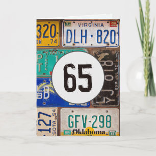 Cartão Placas de Licença Antigas para 65º Aniversário