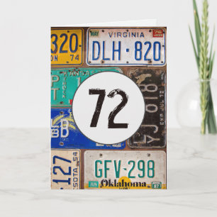Cartão Placas de Licença Antigas para 72º Aniversário 