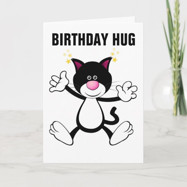 CARTÃO PLACAS DE MORTE DE ANIVERSÁRIO DE GATO HUG FELIZ (Frente)