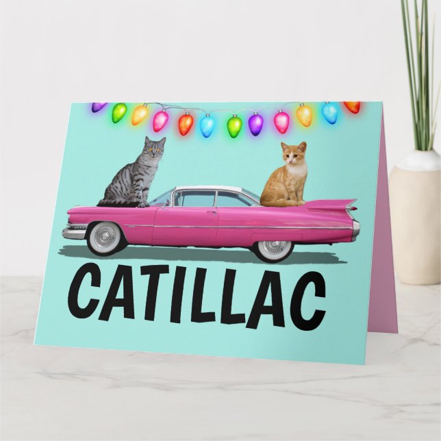 CARTÃO PLACAS DE NATAL DE CARRO CLÁSSICO DE TINTA DE GATO (Frente)