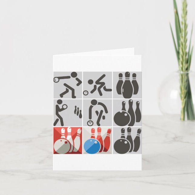 Cartão Placas de Nota com Ícones de Boliche de Dez Pinos (Frente)