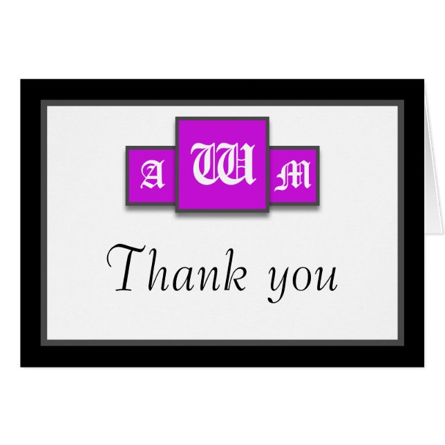 Cartão Placas De Nota De 3 Monogramas Purple Modern (Frente horizontal)