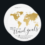 Cartão Placas de Viagem de Livro de Convidado Exclusivas<br><div class="desc">Crie um alternativo de livro convidado único e divertido para um tema de chá de panela ou casal de casamento de destino que adora viagem com esses cartões de viagem divertidos que se assemelham a um globo de ouro e branco para que os hóspedes marquem seus pontos de férias favoritos...</div>