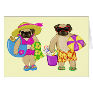Cartão Placas Pug de praia personalizáveis