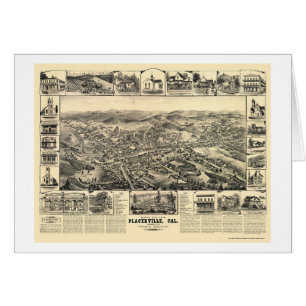 Cartão Placerville, mapa panorâmico de CA - 1888