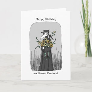Cartão Plague Doctor with bird & flowers funny Birthday
