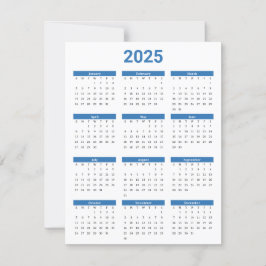 Cartão plano anual de calendário azul e branco EUA