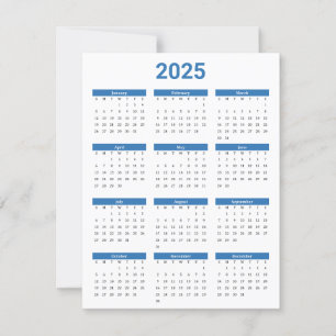 Cartão plano anual de calendário azul e branco EUA