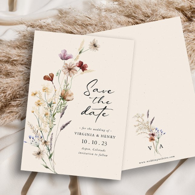 Cartão Plano Boho Save The Date (Elegant Boho Wildflowers Wedding Save The Dates
 by Painted Paperie
)
