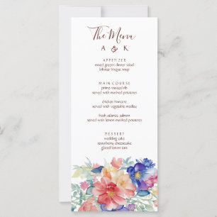 Cartão plano Boho Vibrant Flowers Menu Weding