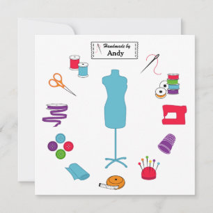 Cartão Plano com Texto Personalizado Costurado à D