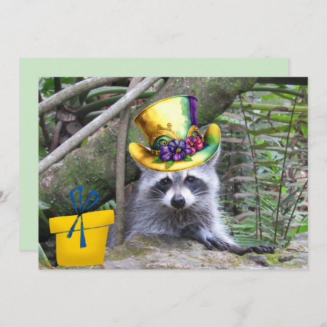 Cartão plano de aniversário de bebê raccoon adoráv (Frente/Verso)