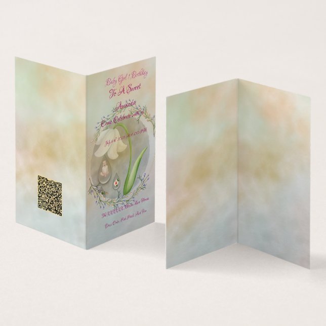 Cartão plano de aniversário do Baby Girl 1sr (Interior e exterior)