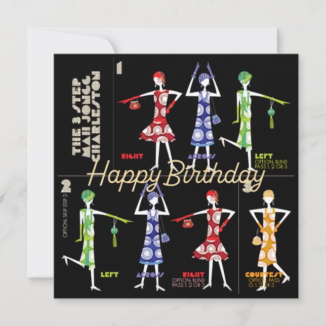 Cartão Plano de Aniversário Mah Jongg Charleston (Frente)