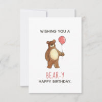 Cartão plano de aniversário Red Balloon Feliz Bear
