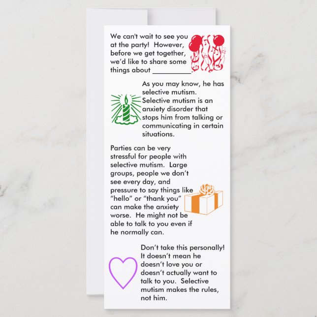 Cartão plano de aniversário seletivo do Mutismo (Frente)