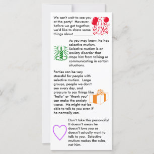 Cartão plano de aniversário seletivo do Mutismo