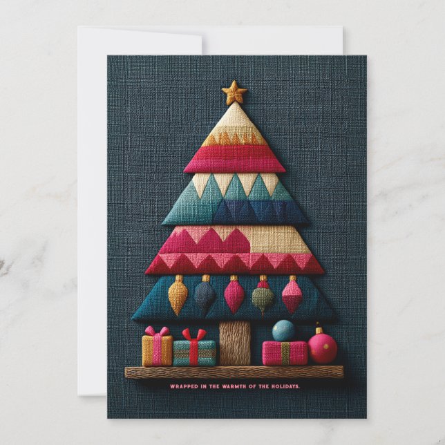 Cartão Plano de Árvore de Natal com Textura de Tec (Frente)
