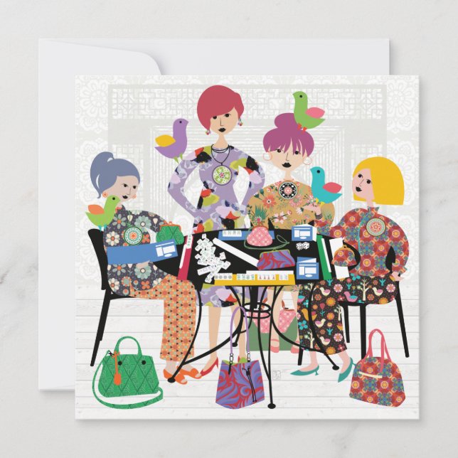 Cartão plano de aves Mah Jongg (Frente)