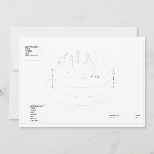 Cartão Plano de Bolo de Aniversário (Frente)