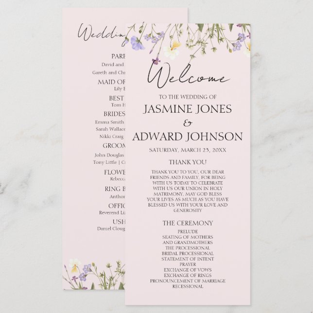 Cartão Plano de Casamento Floral de Flores Silvest (Frente/Verso)