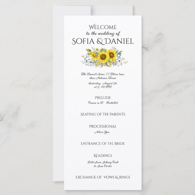 Cartão plano de casamento rústico de girassol (Frente)