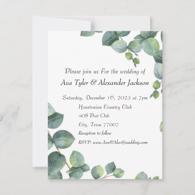 Cartão plano de convite para casamento (Frente)