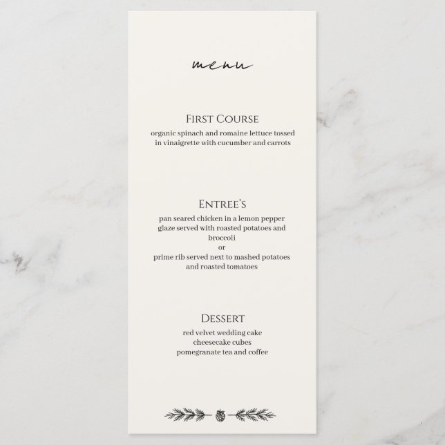 Cartão Plano de Entrada de Menu de Evento de Casam (Frente)