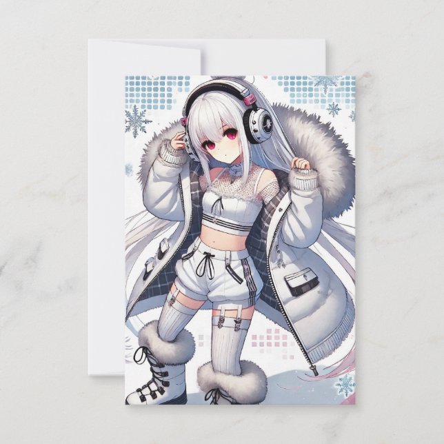 Cartão plano de esqui de anime (Frente)
