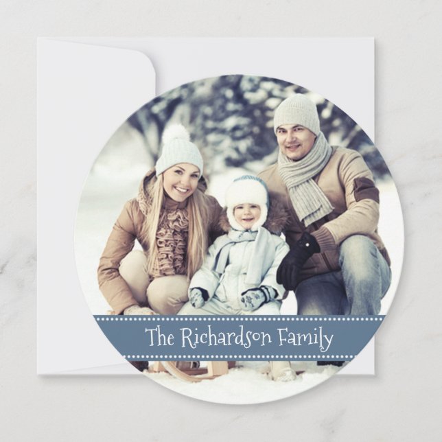 Cartão plano de feriado azul redondo (Frente)