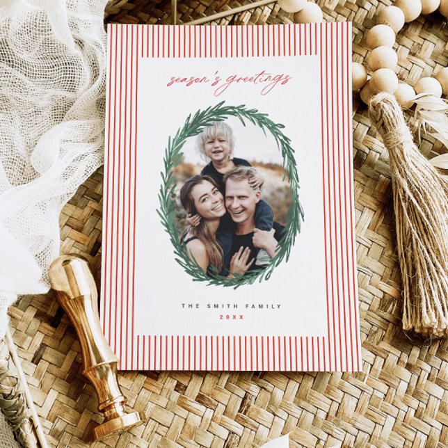 Cartão Plano de Feriado de Natal de Stripes Clássi (Criador carregado)