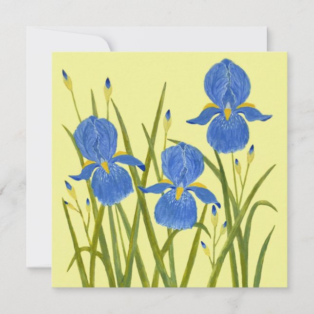 Cartão Plano de Flores de Íris Azul (Frente)