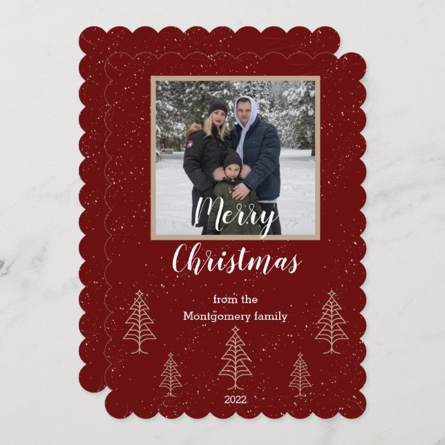 Cartão plano de foto de Natal com script vermelho (Frente/Verso)