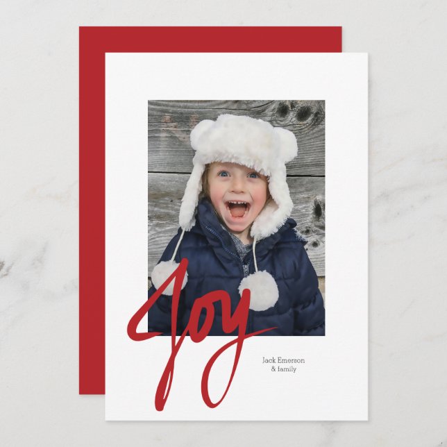 Cartão plano de fotos de feriado de Natal JOY (Frente/Verso)