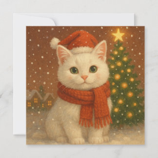 Cartão Plano de Gato de Natal Aconchegante