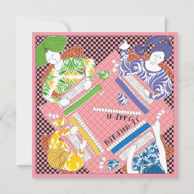 Cartão Plano de Jogo de Aniversário Mah Jongg (Frente)
