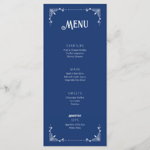 Cartão Plano de Menu de Aniversário Azul Vintage