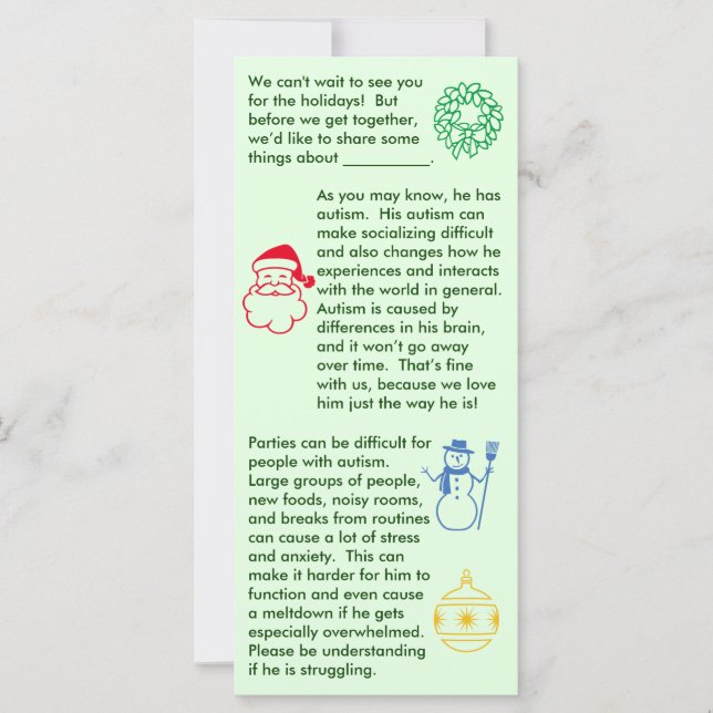 Cartão plano de natal Autismo Boy (Frente)